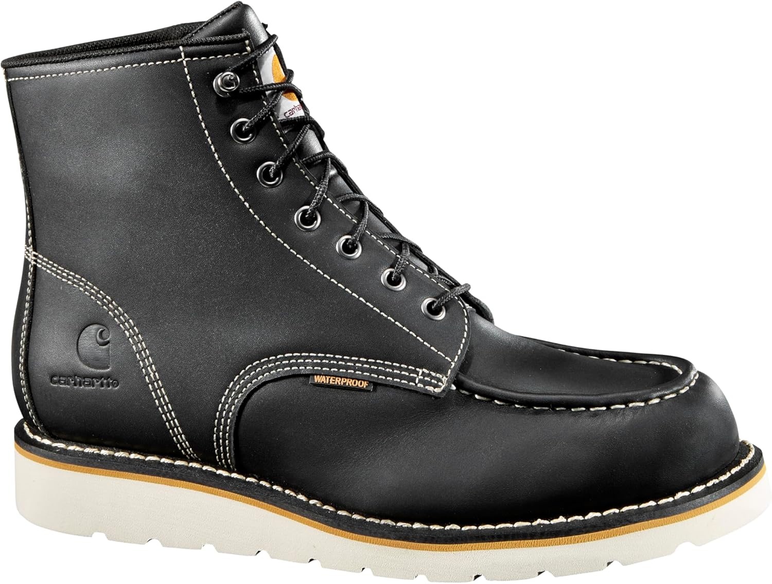 imageCarhartt 6 Moc Toe Waterproof Work Boots for Men OilTanned Leather Boots with FastDry Lining DualDensity Rubber Wedge Traction Outsole EH RatedBlack Oil Tanned