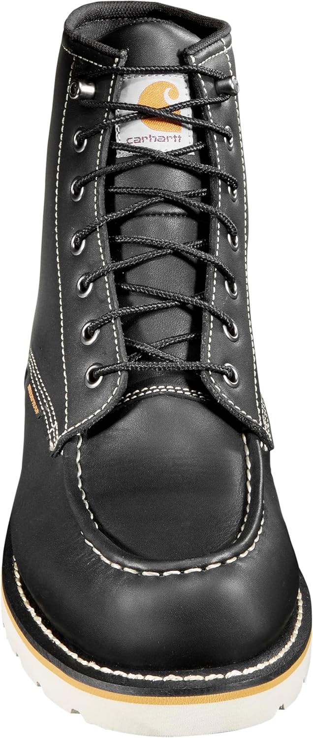 imageCarhartt 6 Moc Toe Waterproof Work Boots for Men OilTanned Leather Boots with FastDry Lining DualDensity Rubber Wedge Traction Outsole EH RatedBlack Oil Tanned