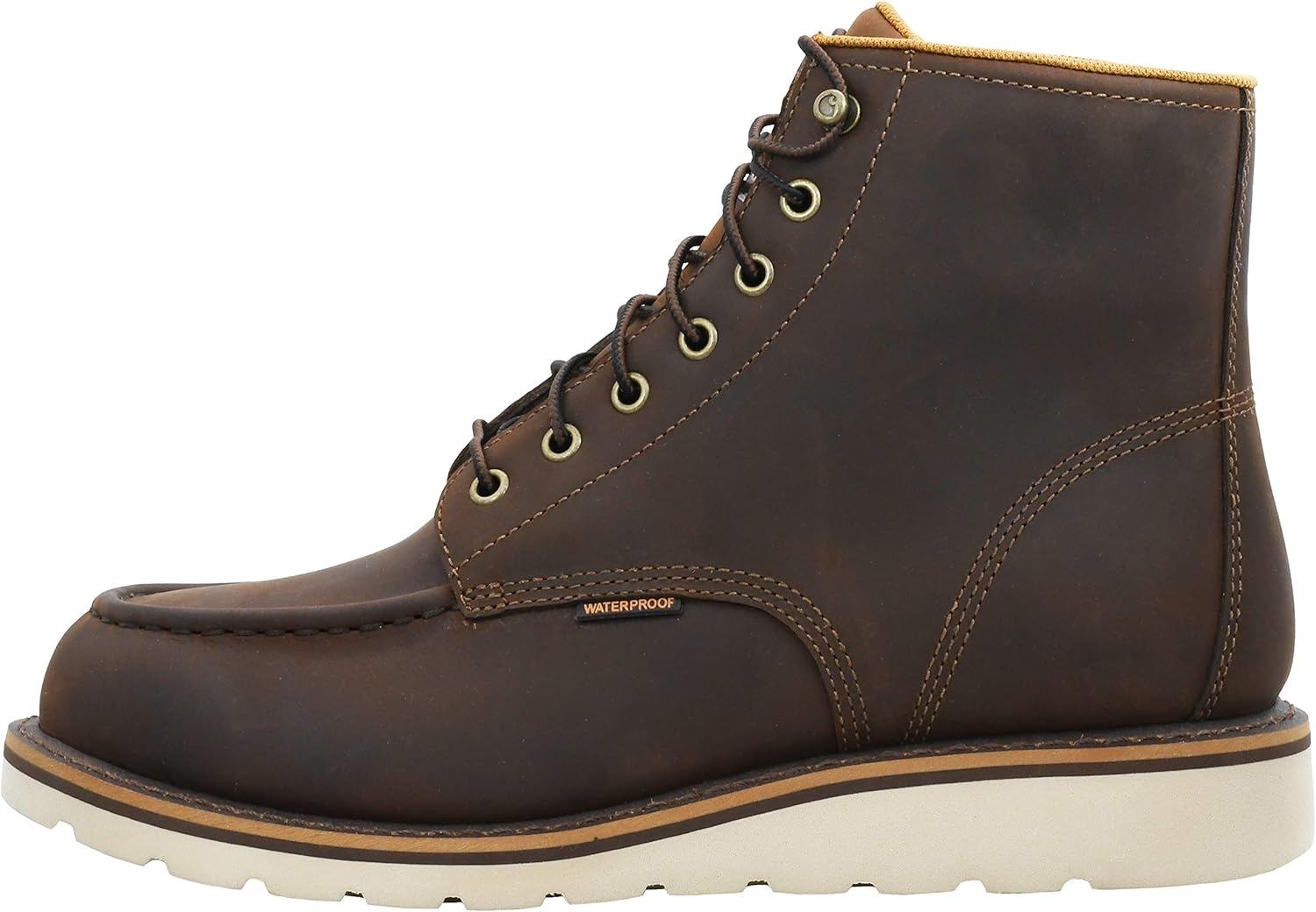 imageCarhartt 6 Moc Toe Waterproof Work Boots for Men OilTanned Leather Boots with FastDry Lining DualDensity Rubber Wedge Traction Outsole EH RatedBrown Oil Tanned