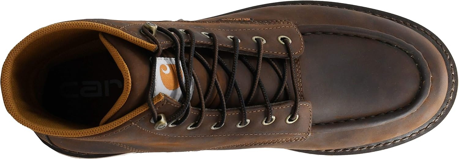 imageCarhartt 6 Moc Toe Waterproof Work Boots for Men OilTanned Leather Boots with FastDry Lining DualDensity Rubber Wedge Traction Outsole EH RatedBrown Oil Tanned