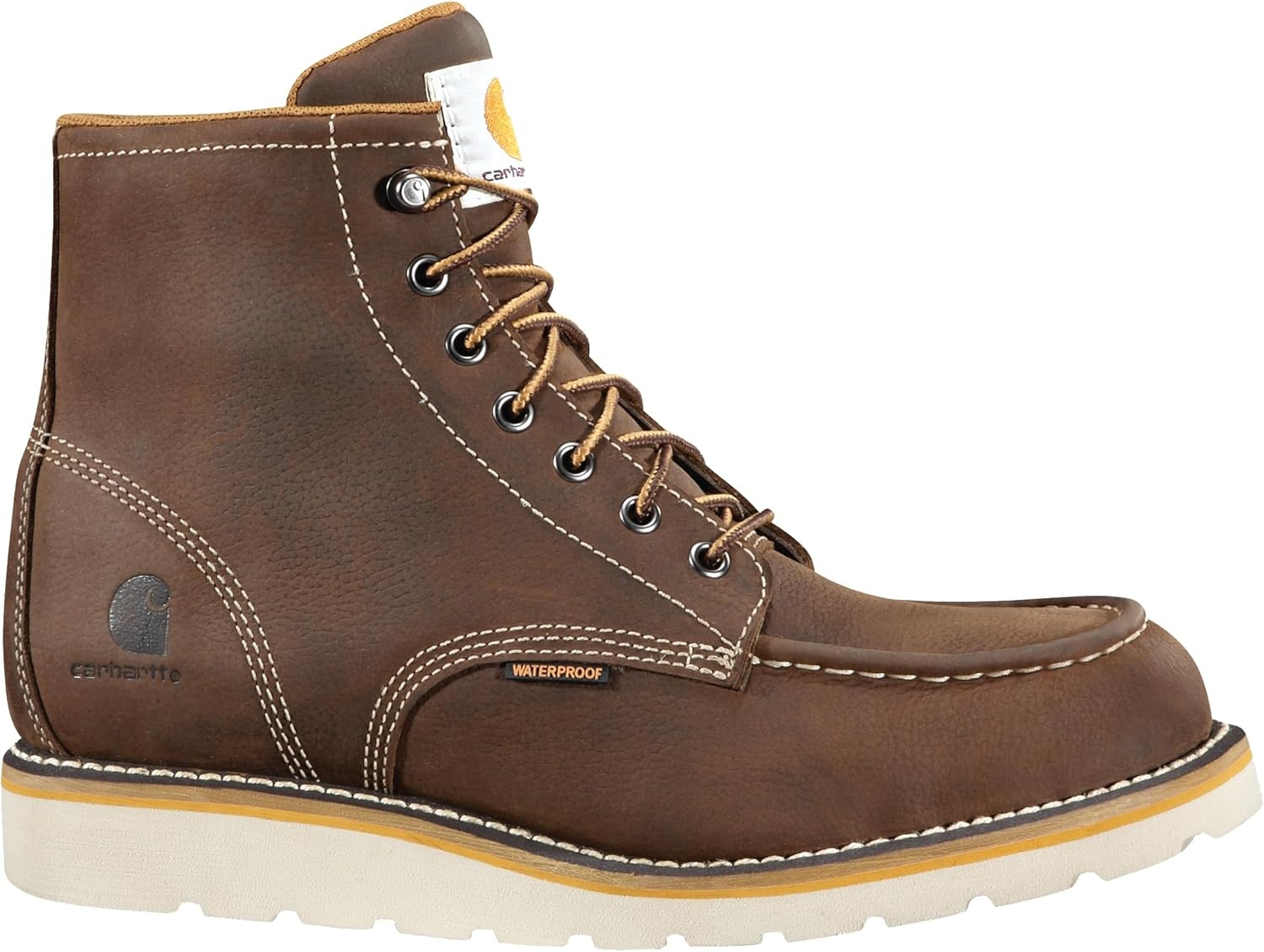 imageCarhartt 6 Moc Toe Waterproof Work Boots for Men OilTanned Leather Boots with FastDry Lining DualDensity Rubber Wedge Traction Outsole EH RatedBrown