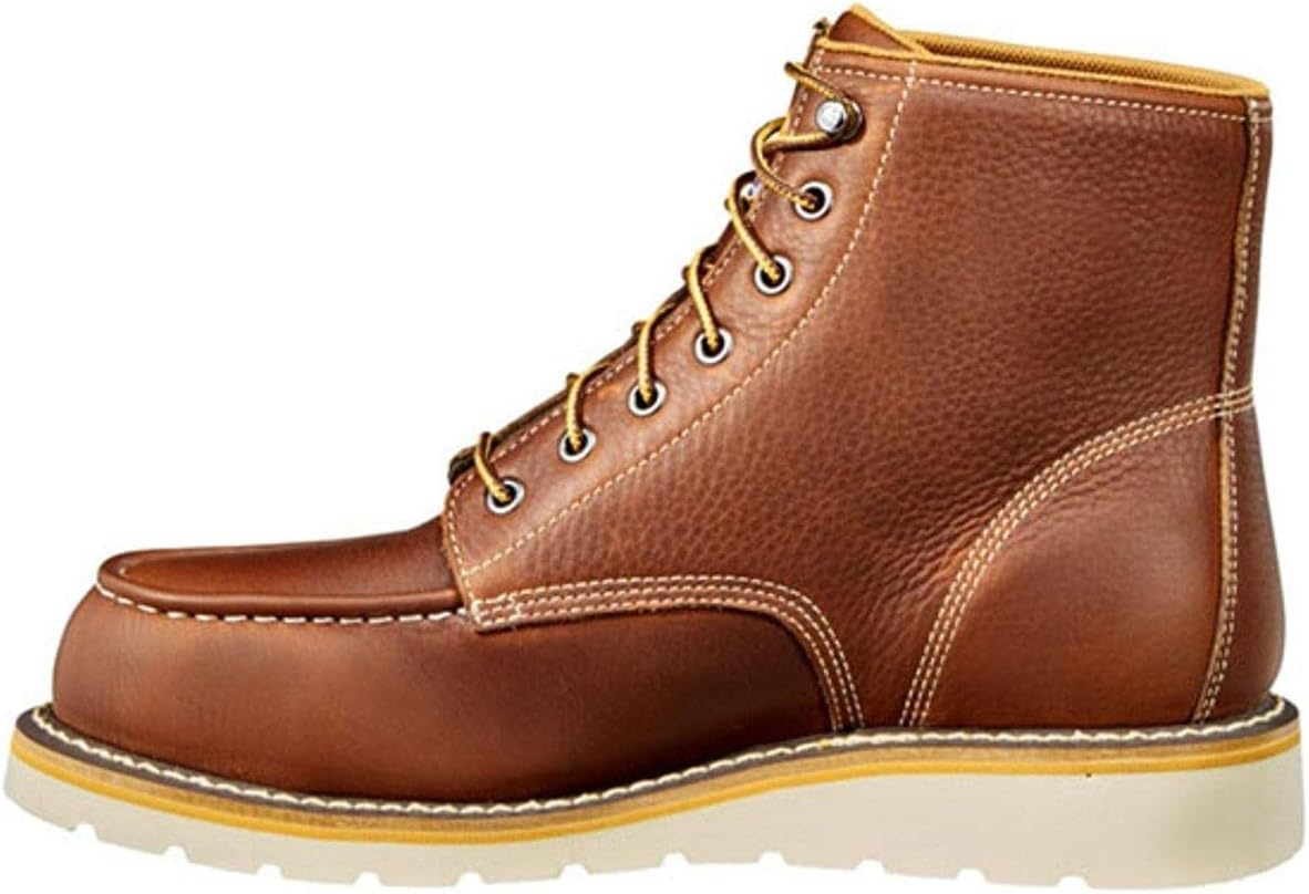 imageCarhartt 6 Moc Toe Waterproof Work Boots for Men OilTanned Leather Boots with FastDry Lining DualDensity Rubber Wedge Traction Outsole EH RatedTan