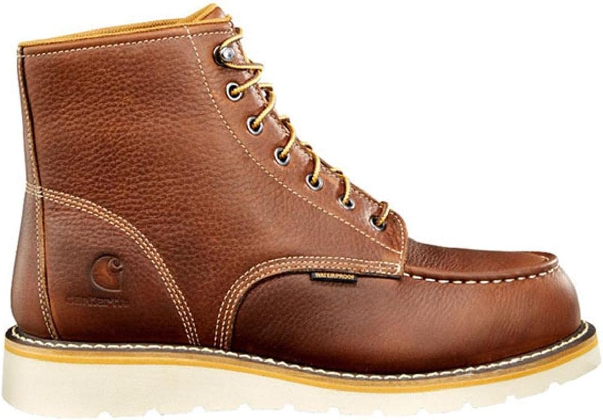 imageCarhartt 6 Moc Toe Waterproof Work Boots for Men OilTanned Leather Boots with FastDry Lining DualDensity Rubber Wedge Traction Outsole EH RatedTan