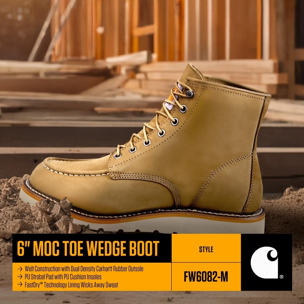 imageCarhartt 6 Moc Toe Work Boots for Men Soft Toe Slip Resistant Wedge Outsole Steel Shank EVA Cushion InsoleGrey