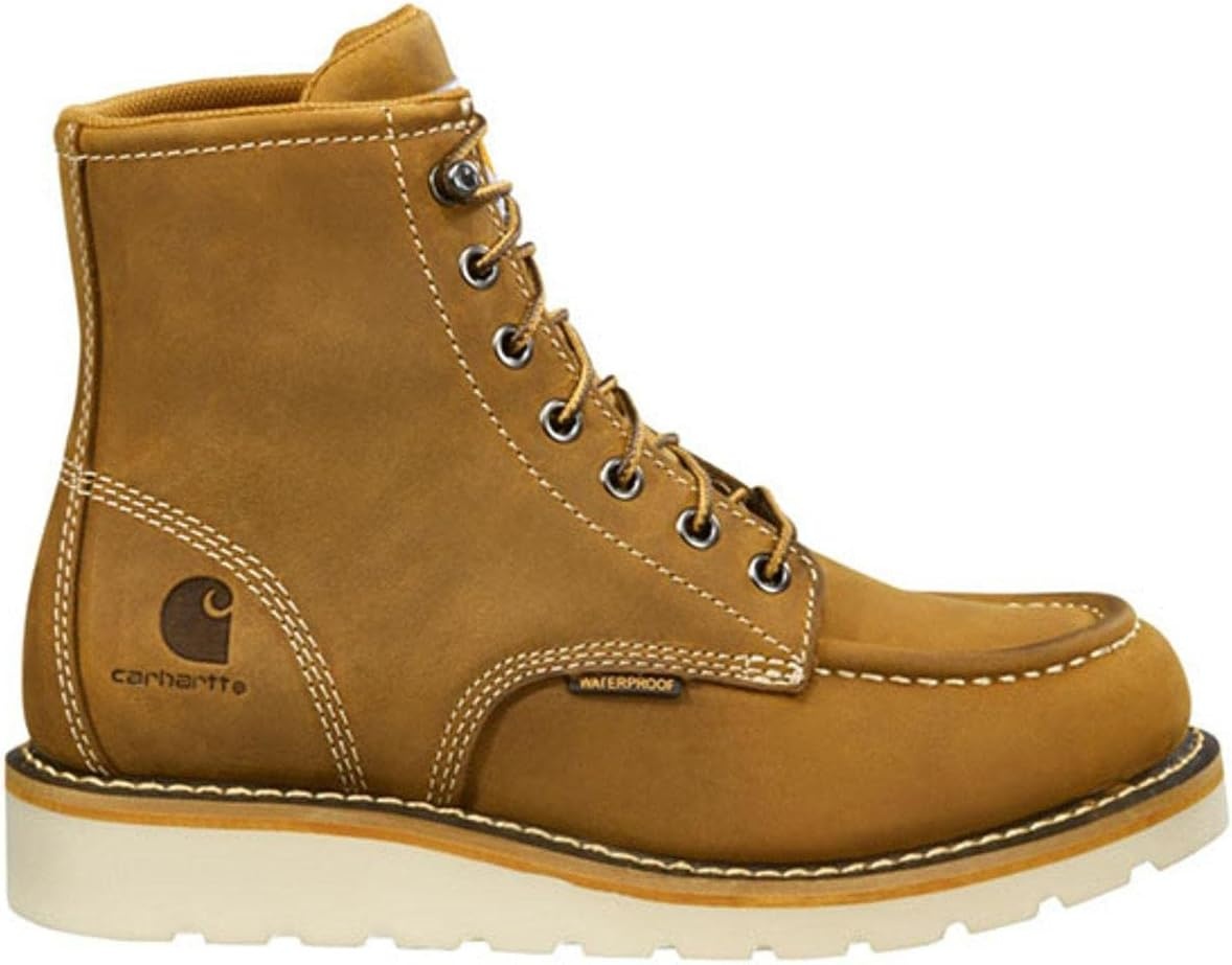 imageCarhartt 6 Waterproof Moc Toe Boots for Women Premium Rugged Leather Goodyear Welt Insite Tech Comfort Footbed and DualDensity Rubber OutsoleLight Brown
