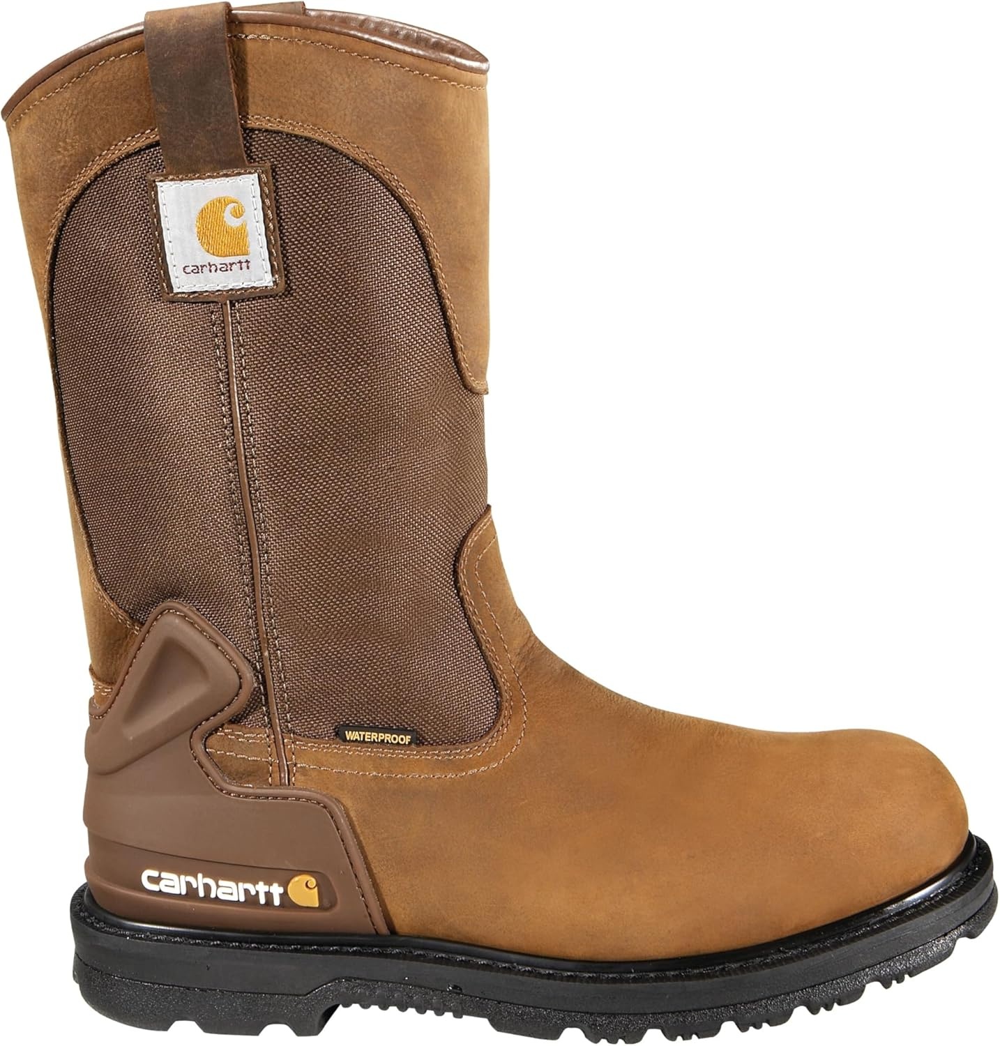 imageCarhartt Mens Heritage 11 Waterproof Steel Toe Wellington PullOn Work BootBison Brown Oil Tan