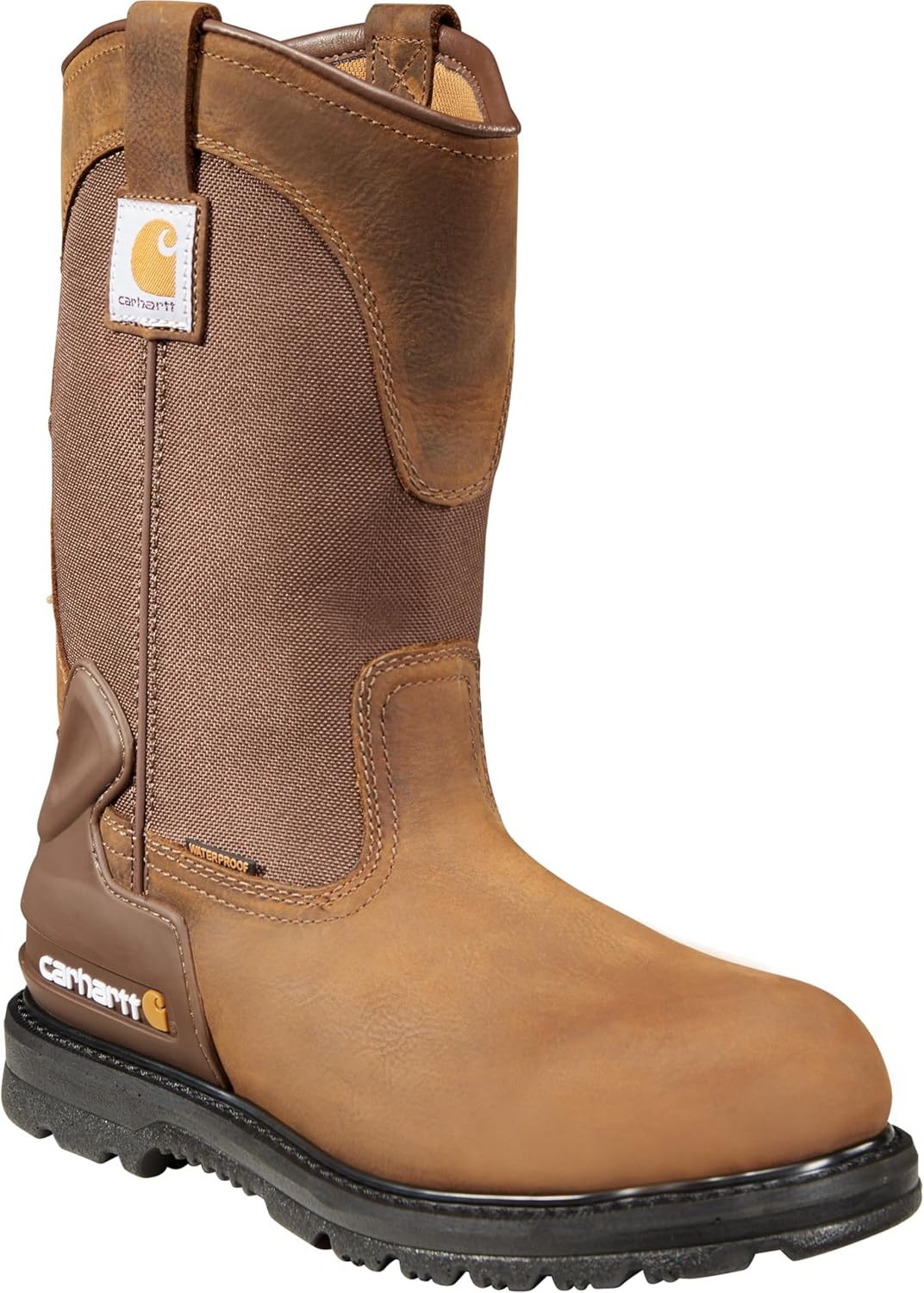 imageCarhartt Mens Heritage 11 Waterproof Steel Toe Wellington PullOn Work BootBison Brown Oil Tan