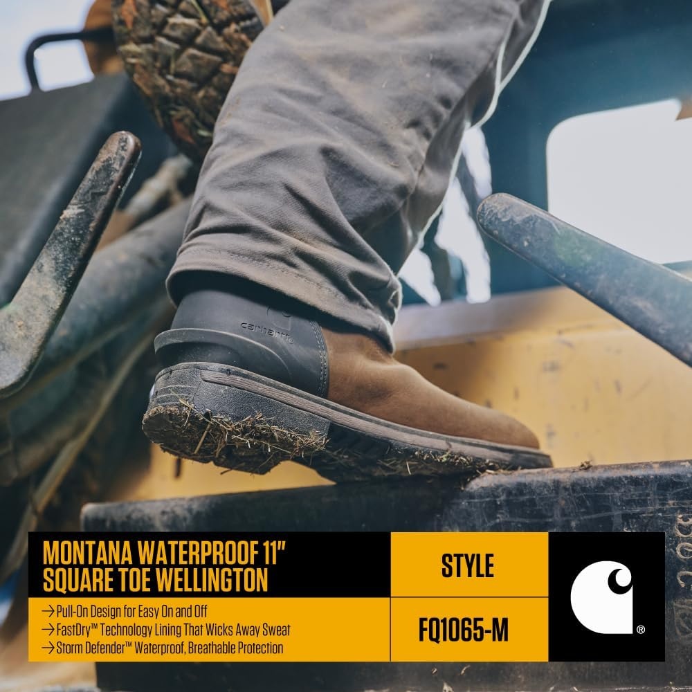 imageCarhartt Mens Montana 11 Wellington Work Boots Waterproof amp WaterResistant Steel Toe amp Soft Toe PullOn Square ToeBrownBurnt Olive
