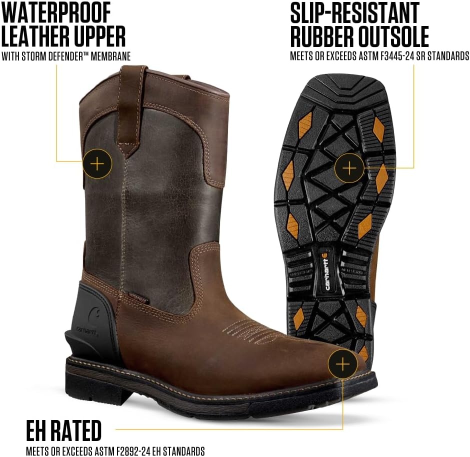 imageCarhartt Mens Montana 11 Wellington Work Boots Waterproof amp WaterResistant Steel Toe amp Soft Toe PullOn Square ToeBrownBurnt Olive