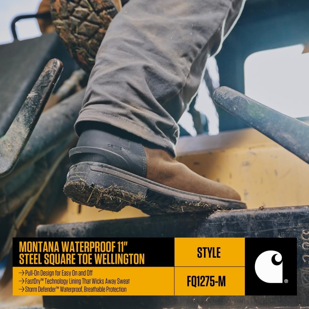 imageCarhartt Mens Montana 11 Wellington Work Boots Waterproof amp WaterResistant Steel Toe amp Soft Toe PullOn Square ToeDark BrownRed Brown