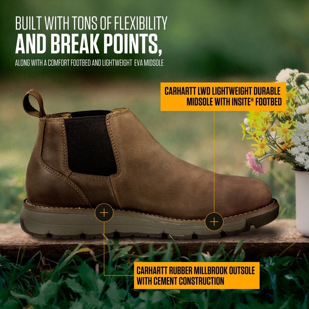 imageCarhartt Millbrook 4 Romeo Steel Toe Wedge Work Boot Work Boots for Men on the Move Oil Tanned Leather Slip amp Electrical Hazard Resistant FastDry and Rain DefenderBrown