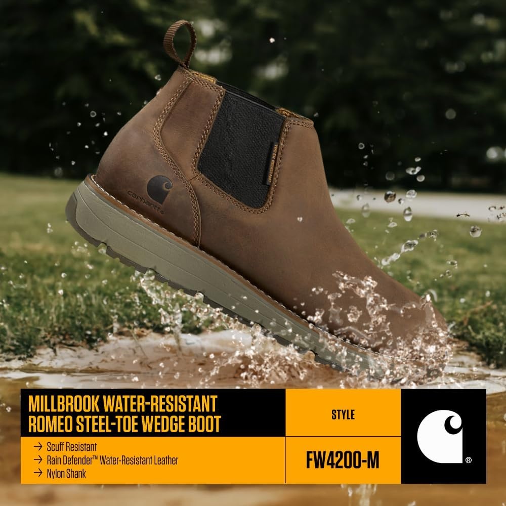 imageCarhartt Millbrook 4 Romeo Steel Toe Wedge Work Boot Work Boots for Men on the Move Oil Tanned Leather Slip amp Electrical Hazard Resistant FastDry and Rain DefenderBrown