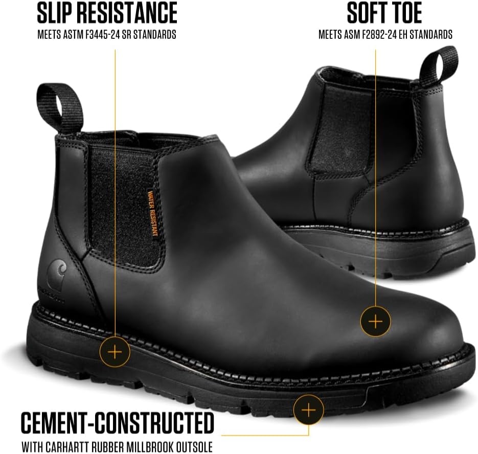 imageCarhartt Millbrook Water Resistant Romeo Work Boots for Men with 4 Shaft FastDry amp SlipResistant Wedge Outsole EH RatedBlack