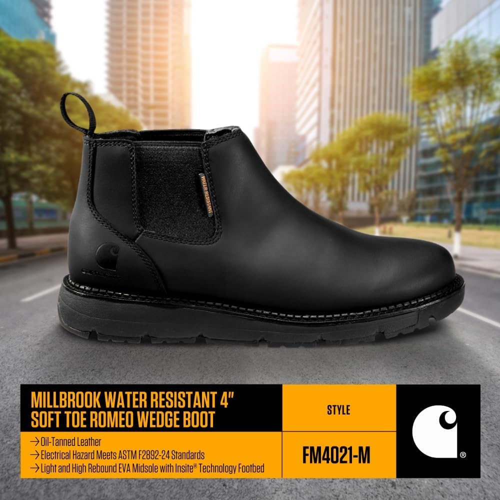 imageCarhartt Millbrook Water Resistant Romeo Work Boots for Men with 4 Shaft FastDry amp SlipResistant Wedge Outsole EH RatedBlack