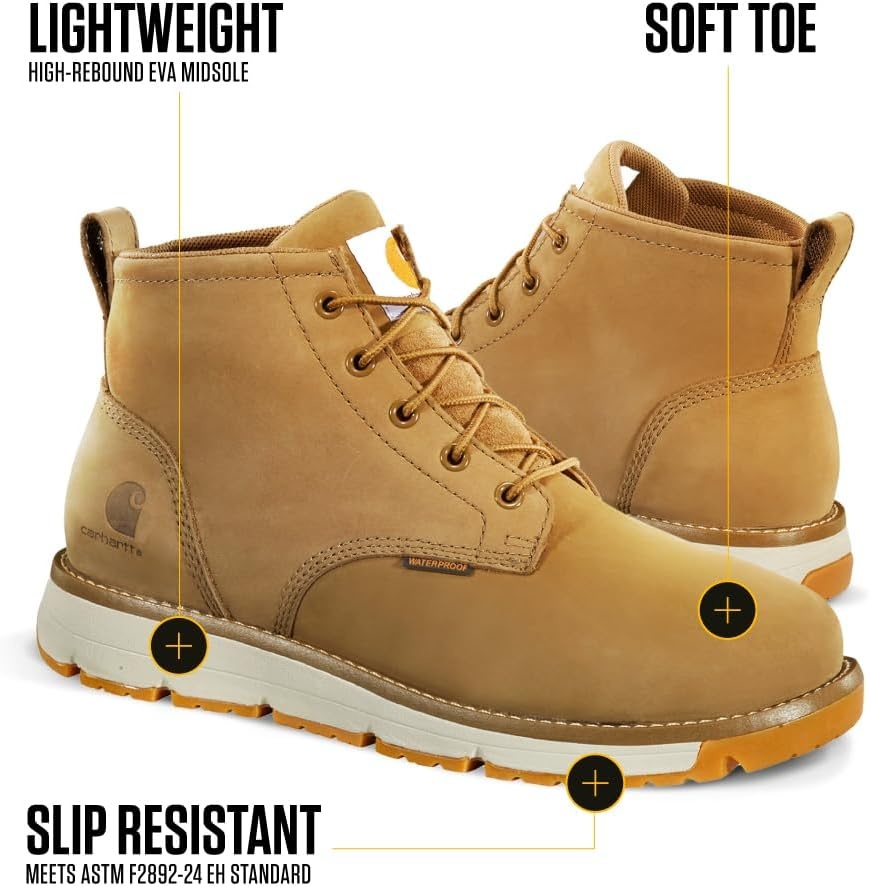 imageCarhartt Millbrook Waterproof Wedge Boot Work Boots for Men Slip amp Electrical Hazard Resistant with 5 Shaft Breathable Membrane and Lightweight EVA MidsoleCoyote Nubuck