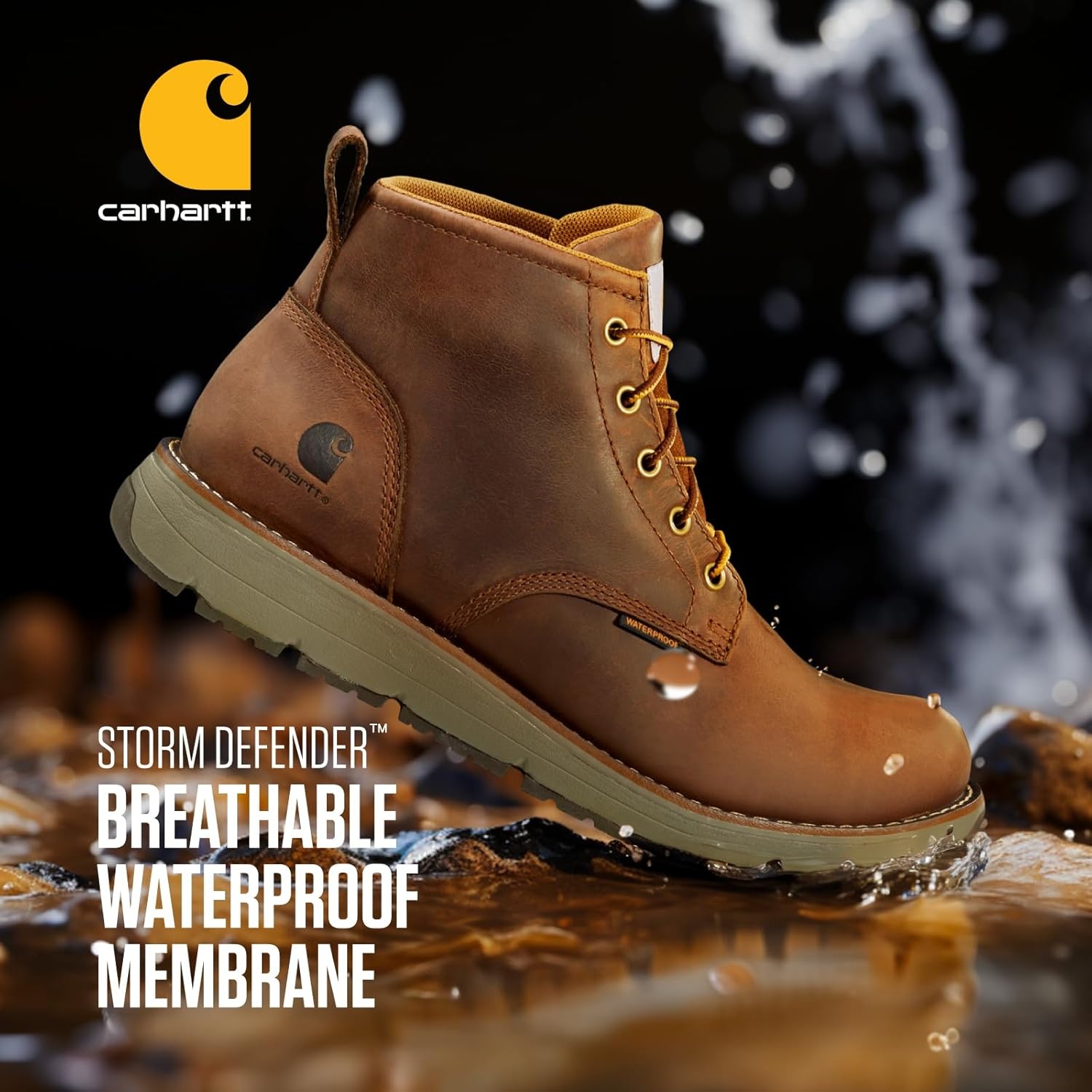 imageCarhartt Millbrook Waterproof Wedge Boot Work Boots for Men Slip amp Electrical Hazard Resistant with 5 Shaft Breathable Membrane and Lightweight EVA MidsoleBrown Oil Tanned
