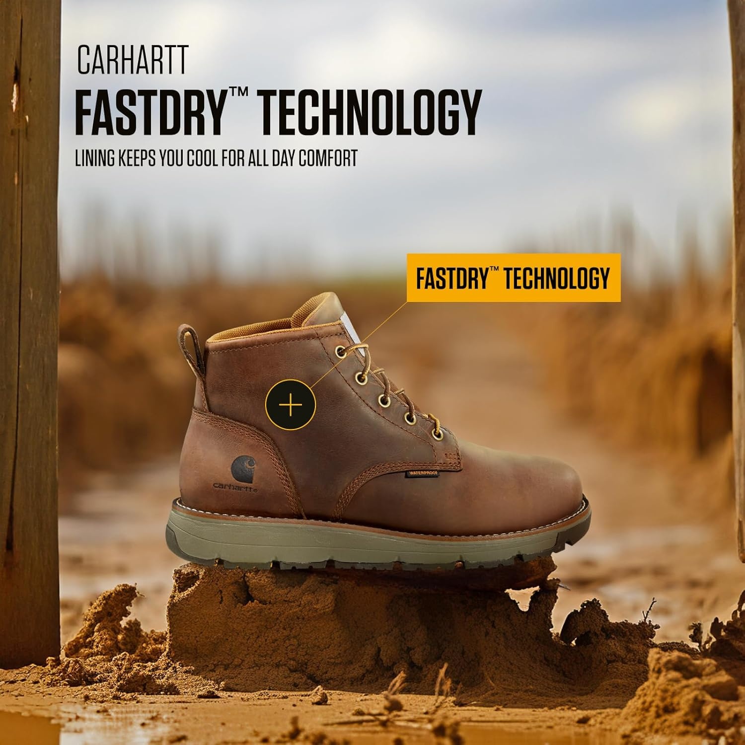 imageCarhartt Millbrook Waterproof Wedge Boot Work Boots for Men Slip amp Electrical Hazard Resistant with 5 Shaft Breathable Membrane and Lightweight EVA MidsoleBrown Oil Tanned