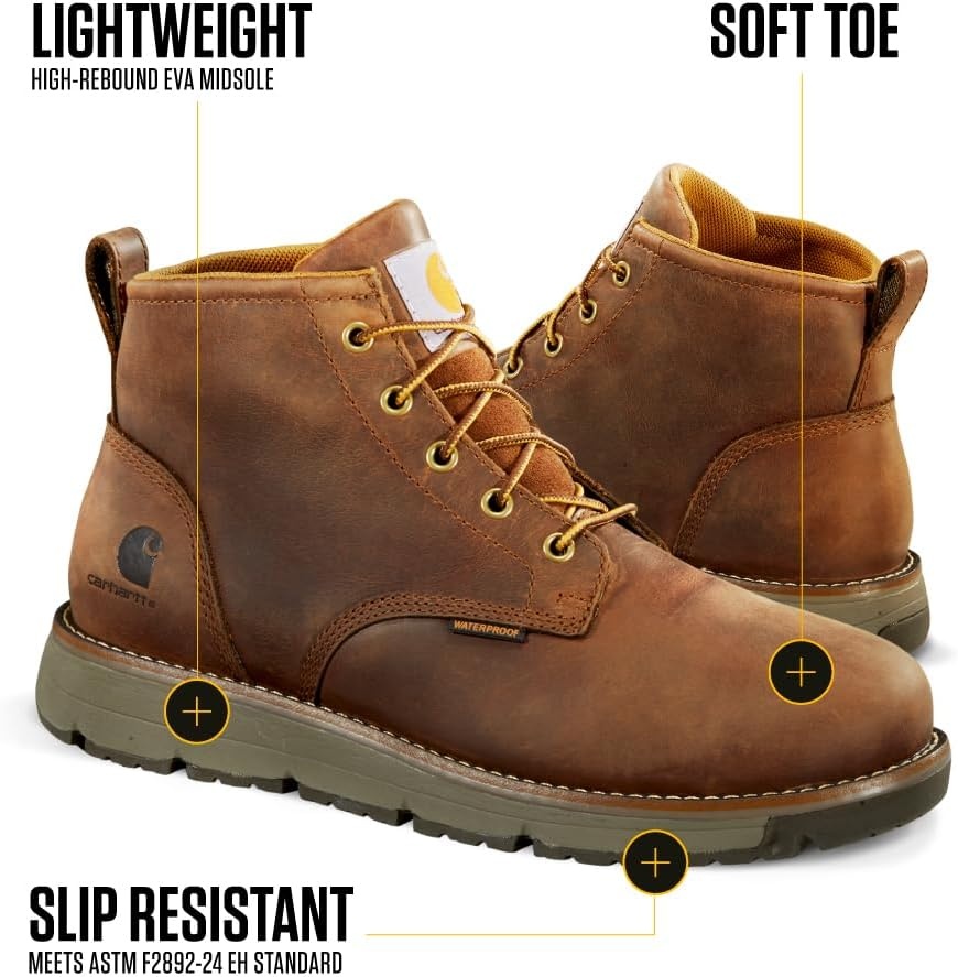 imageCarhartt Millbrook Waterproof Wedge Boot Work Boots for Men Slip amp Electrical Hazard Resistant with 5 Shaft Breathable Membrane and Lightweight EVA MidsoleBrown Oil Tanned
