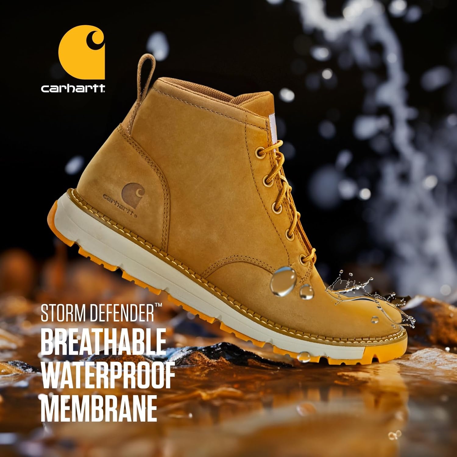imageCarhartt Millbrook Waterproof Wedge Boot Work Boots for Men Slip amp Electrical Hazard Resistant with 5 Shaft Breathable Membrane and Lightweight EVA MidsoleCoyote Nubuck
