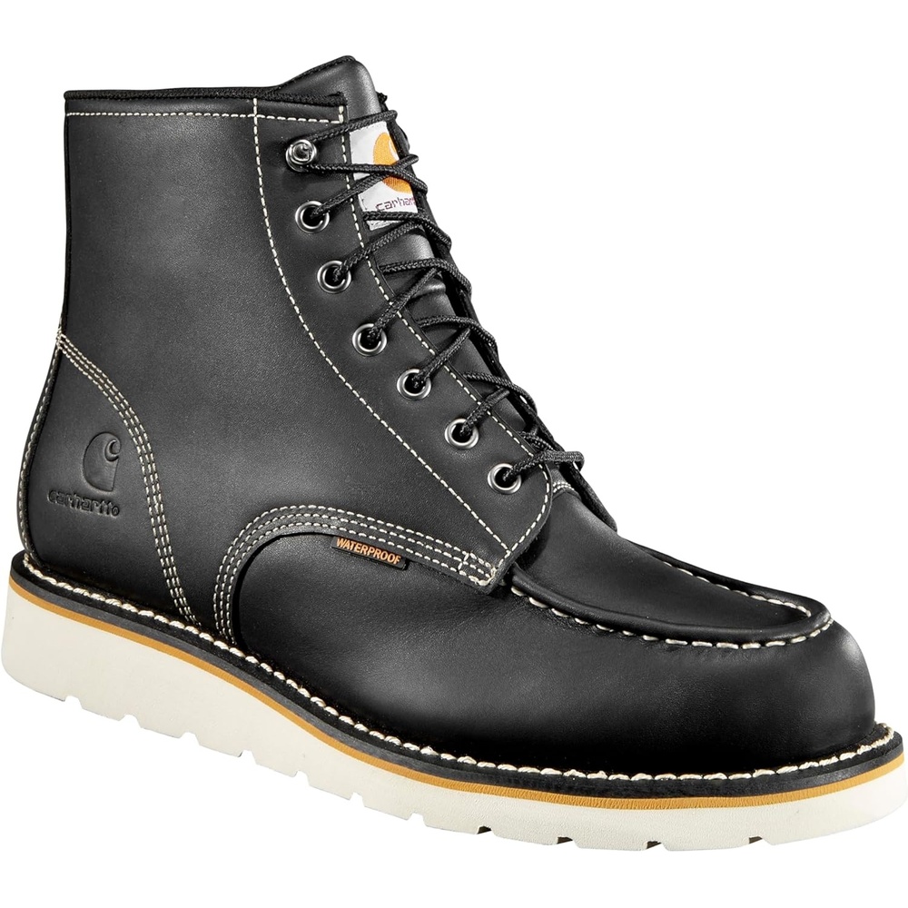 imageCarhartt 6 Moc Toe Waterproof Work Boots for Men OilTanned Leather Boots with FastDry Lining DualDensity Rubber Wedge Traction Outsole EH RatedBlack Oil Tanned