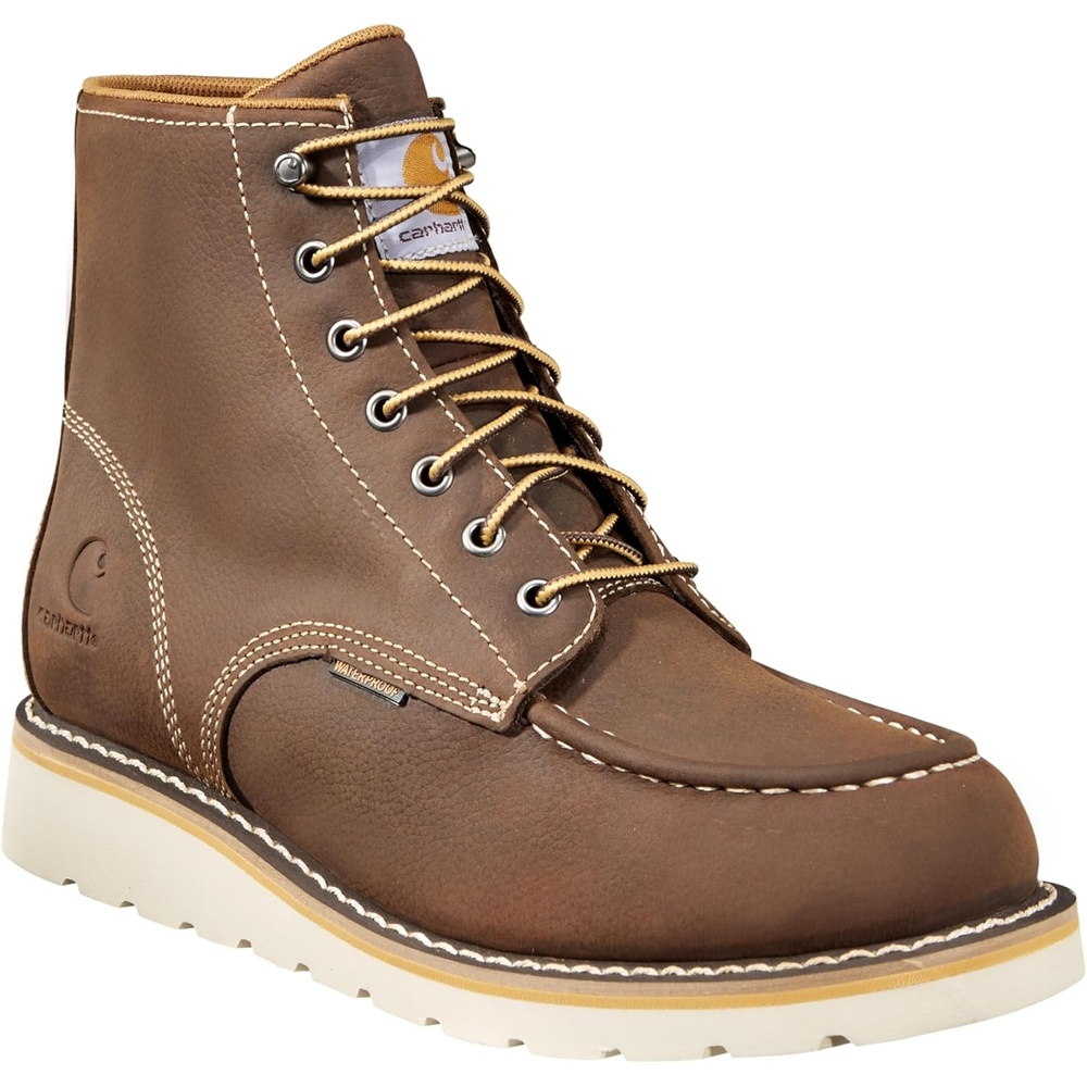 imageCarhartt 6 Moc Toe Waterproof Work Boots for Men OilTanned Leather Boots with FastDry Lining DualDensity Rubber Wedge Traction Outsole EH RatedBrown