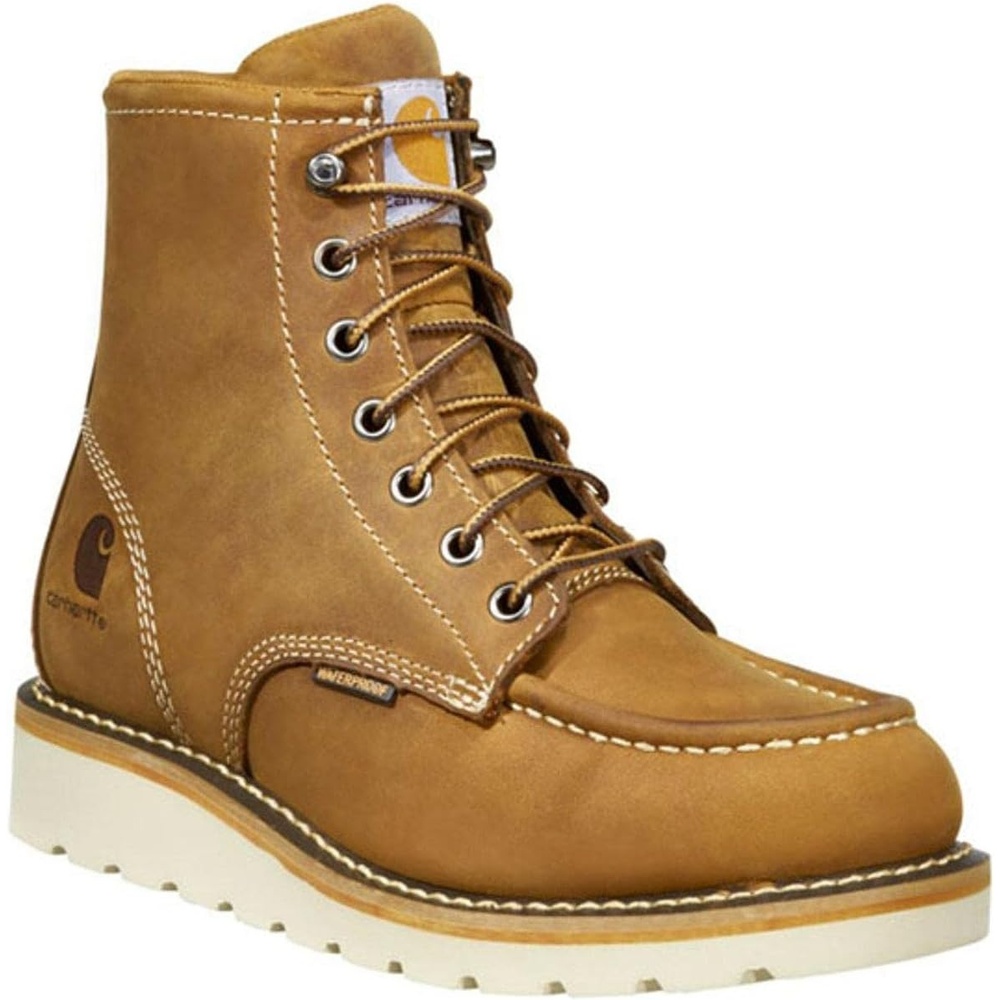 imageCarhartt 6 Waterproof Moc Toe Boots for Women Premium Rugged Leather Goodyear Welt Insite Tech Comfort Footbed and DualDensity Rubber OutsoleLight Brown