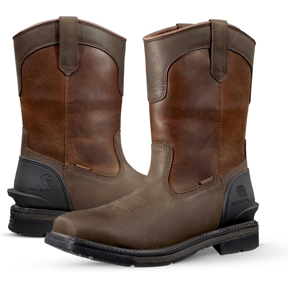 imageCarhartt Mens Montana 11 Wellington Work Boots Waterproof amp WaterResistant Steel Toe amp Soft Toe PullOn Square ToeDark BrownRed Brown