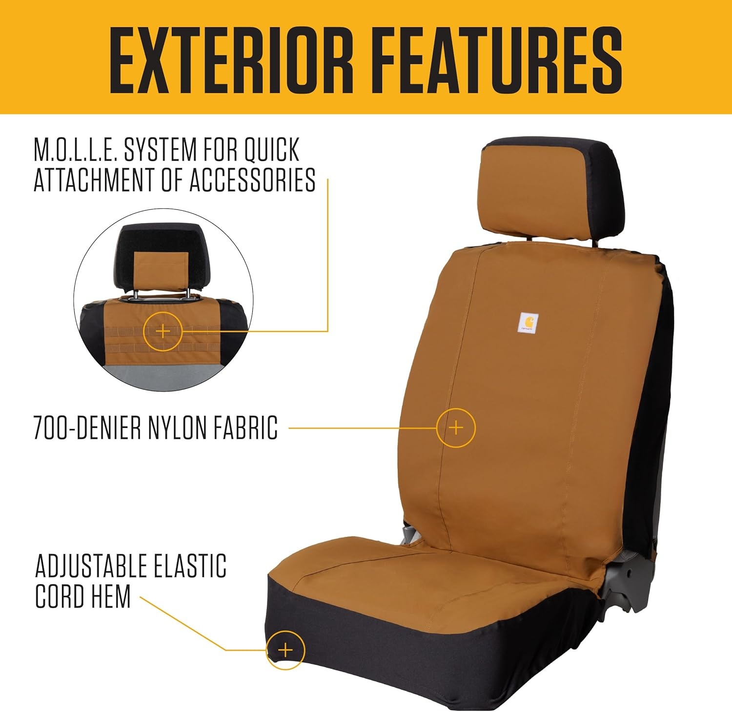 imageCarhartt 700D Nylon Duck Canvas Fitted Bucket Seat Cover Durable Seat Protection with Rain Defender CharcoalPort