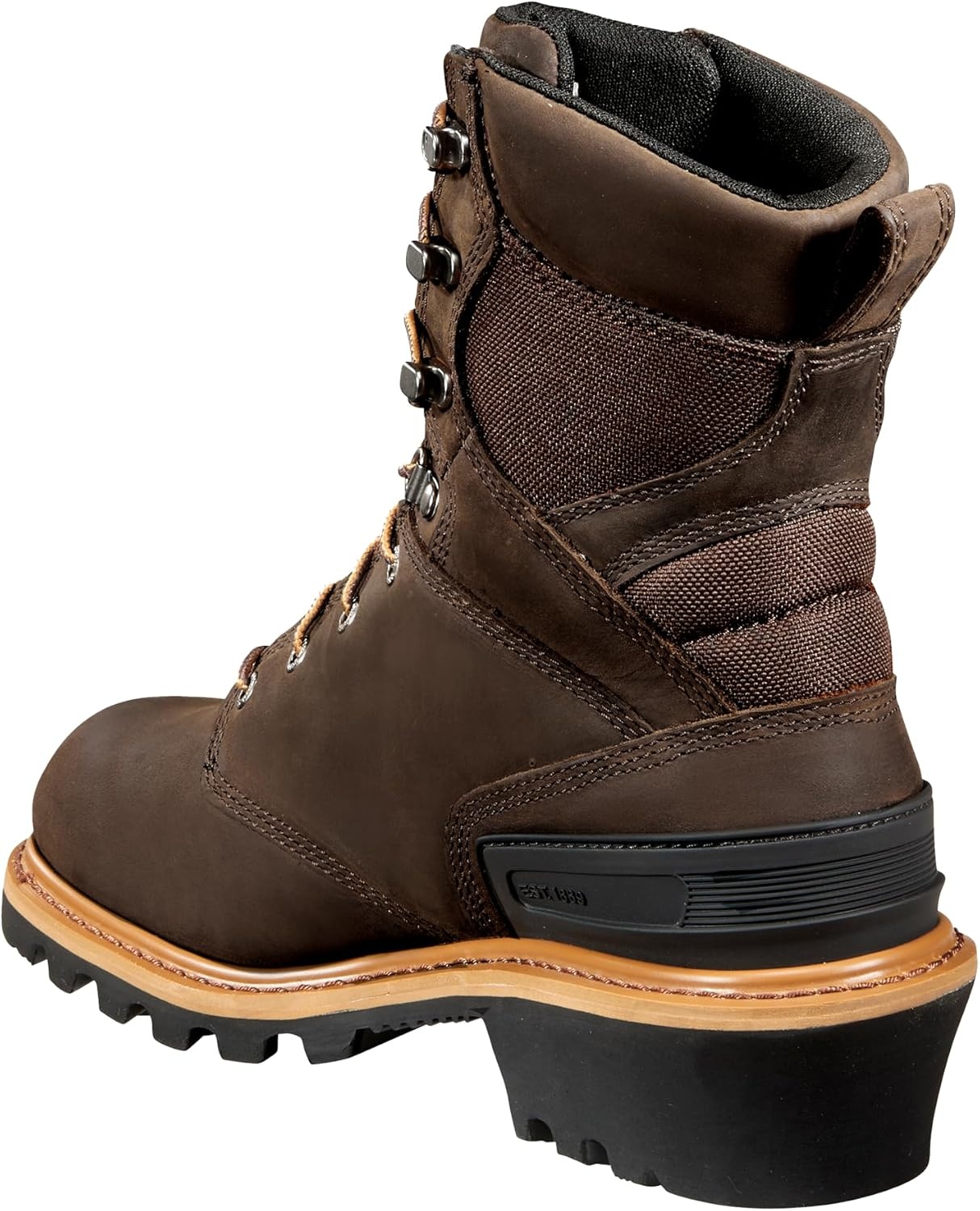 imageCarhartt 8 Waterproof Leather Logger Boot Composite Toe Work Boots for Men with Goodyear Welt SlipResistant Outsole EH RatedCrazy Horse Brown