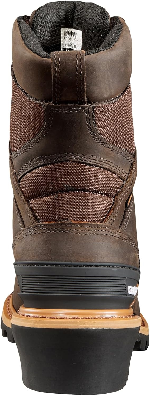 imageCarhartt 8 Waterproof Leather Logger Boot Composite Toe Work Boots for Men with Goodyear Welt SlipResistant Outsole EH RatedCrazy Horse Brown