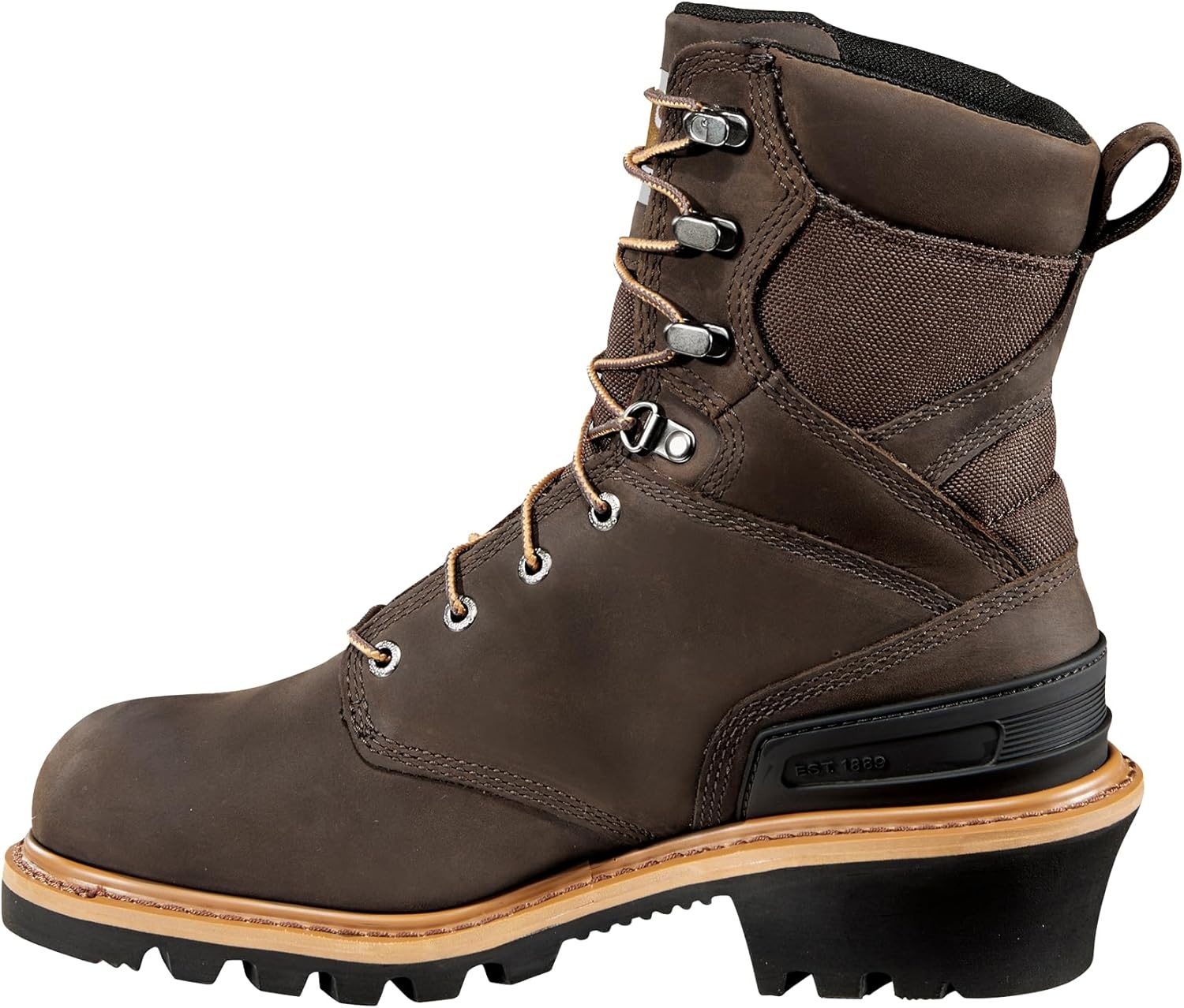 imageCarhartt 8 Waterproof Leather Logger Boot Composite Toe Work Boots for Men with Goodyear Welt SlipResistant Outsole EH RatedCrazy Horse Brown