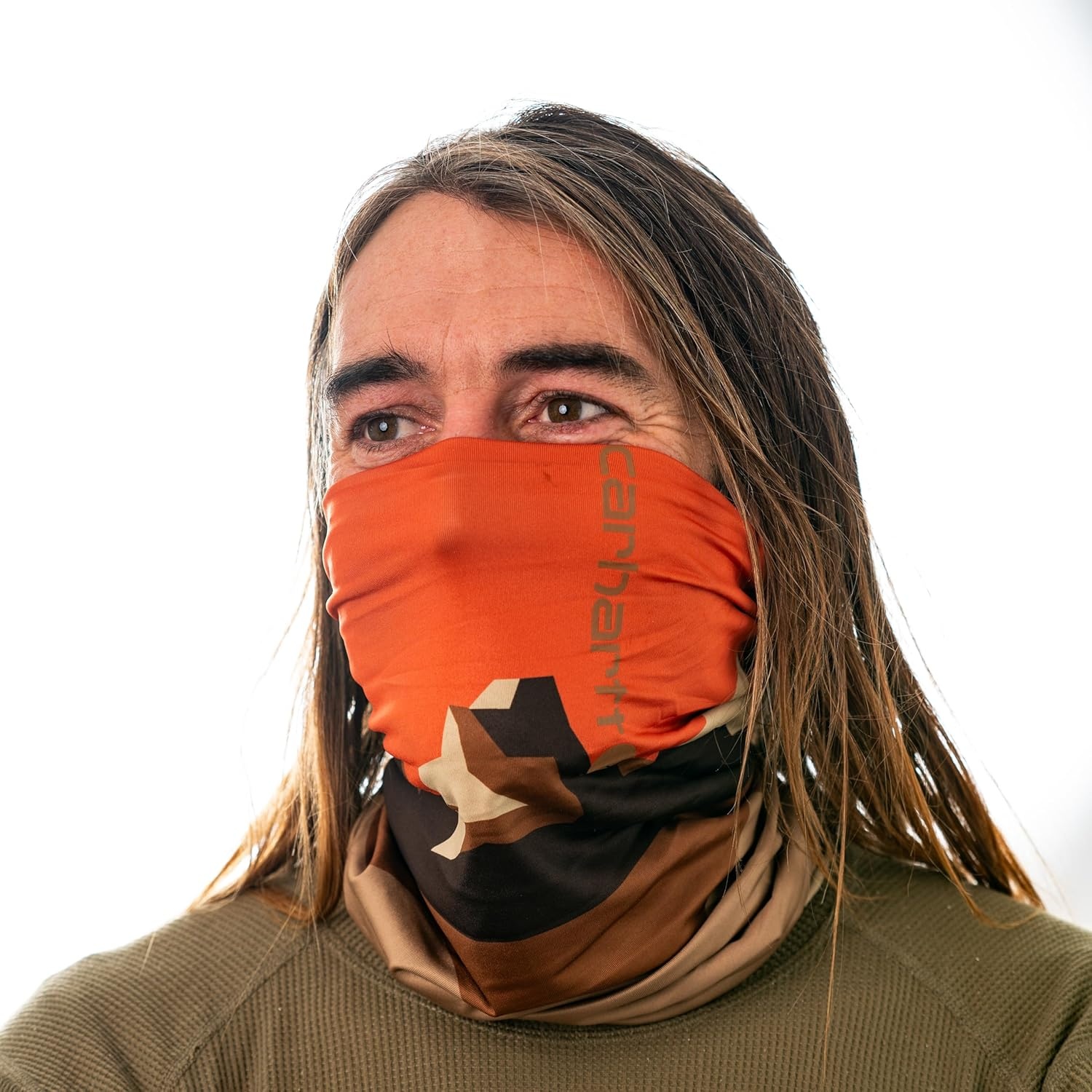 imageCarhartt Force Lightweight Neck Gaiter Tree CamoBurnt Olive One SizeMountain Printgolden PoppyDark Khaki