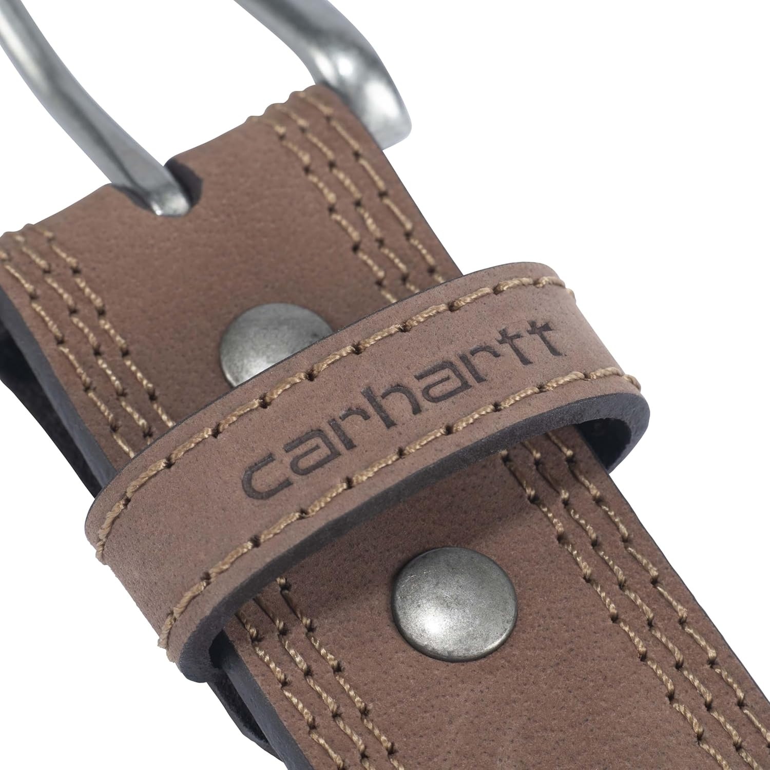 imageCarhartt Mens Casual Top Grain Saddle Leather Triple Stitch BeltBrown W Brushed Nickel Finish