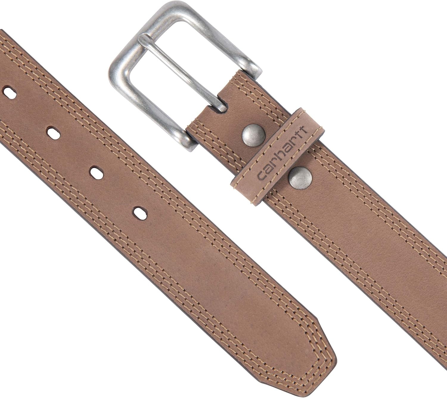 imageCarhartt Mens Casual Top Grain Saddle Leather Triple Stitch BeltBrown W Brushed Nickel Finish