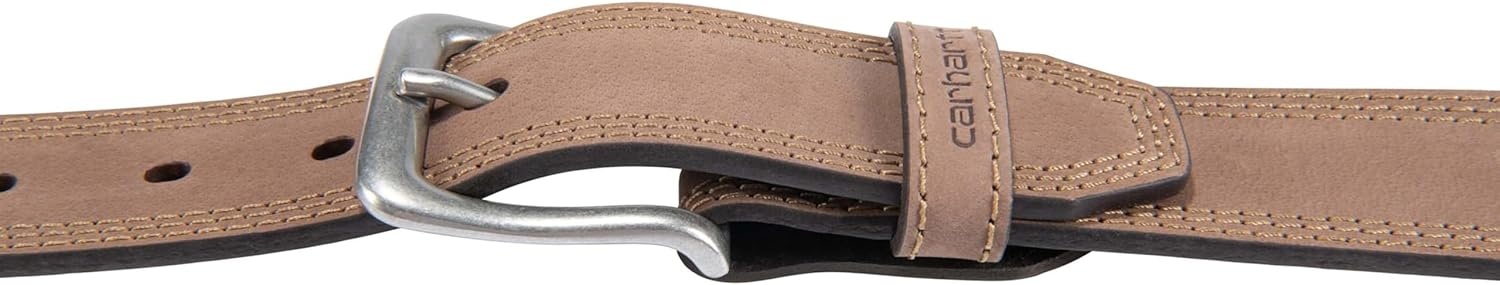 imageCarhartt Mens Casual Top Grain Saddle Leather Triple Stitch BeltBrown W Brushed Nickel Finish