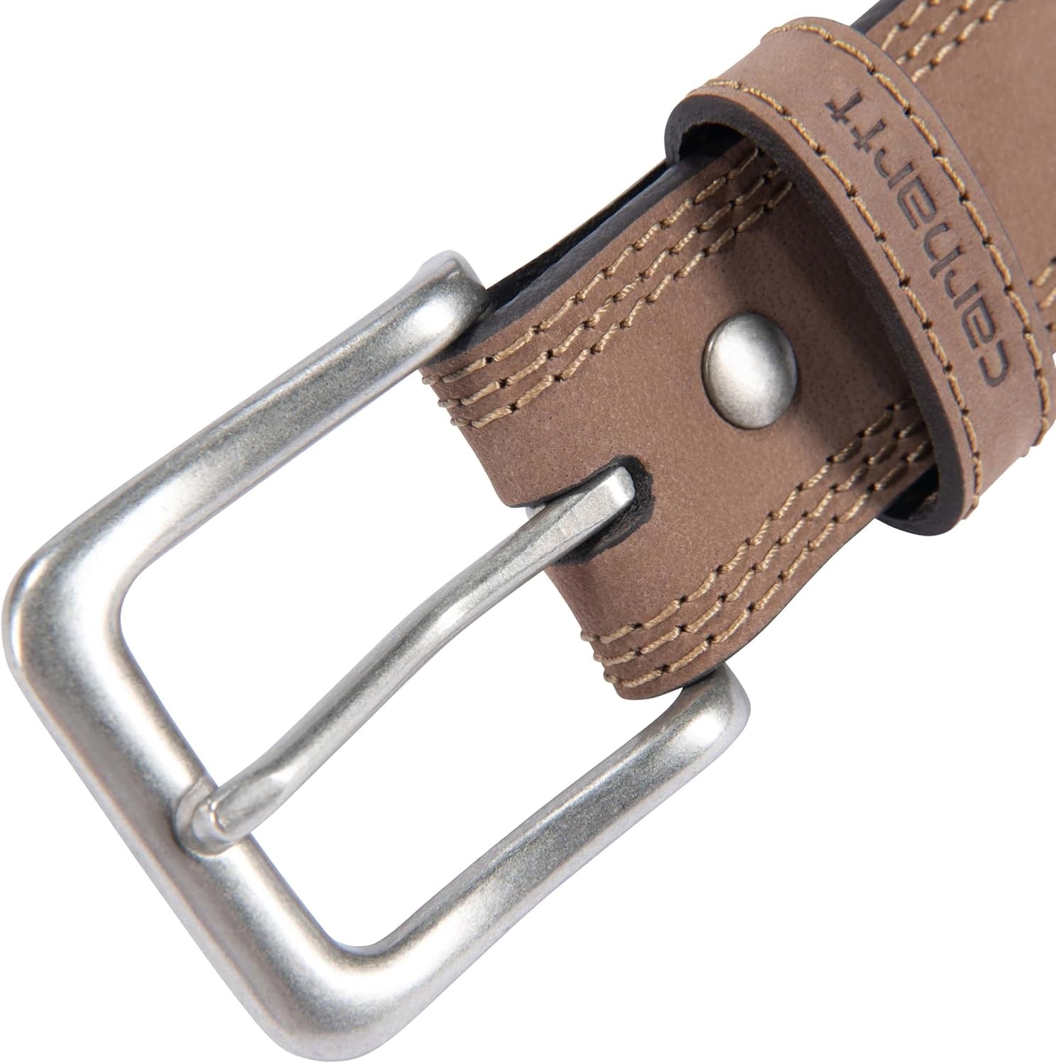 imageCarhartt Mens Casual Top Grain Saddle Leather Triple Stitch BeltBrown W Brushed Nickel Finish