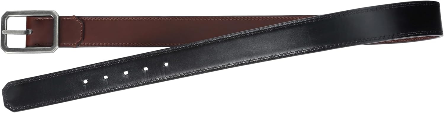 imageCarhartt Mens Durable Full Grain Leather Reversible Center Bar Buckle Belt WRugged Antique Nickel HardwareBrownBlack