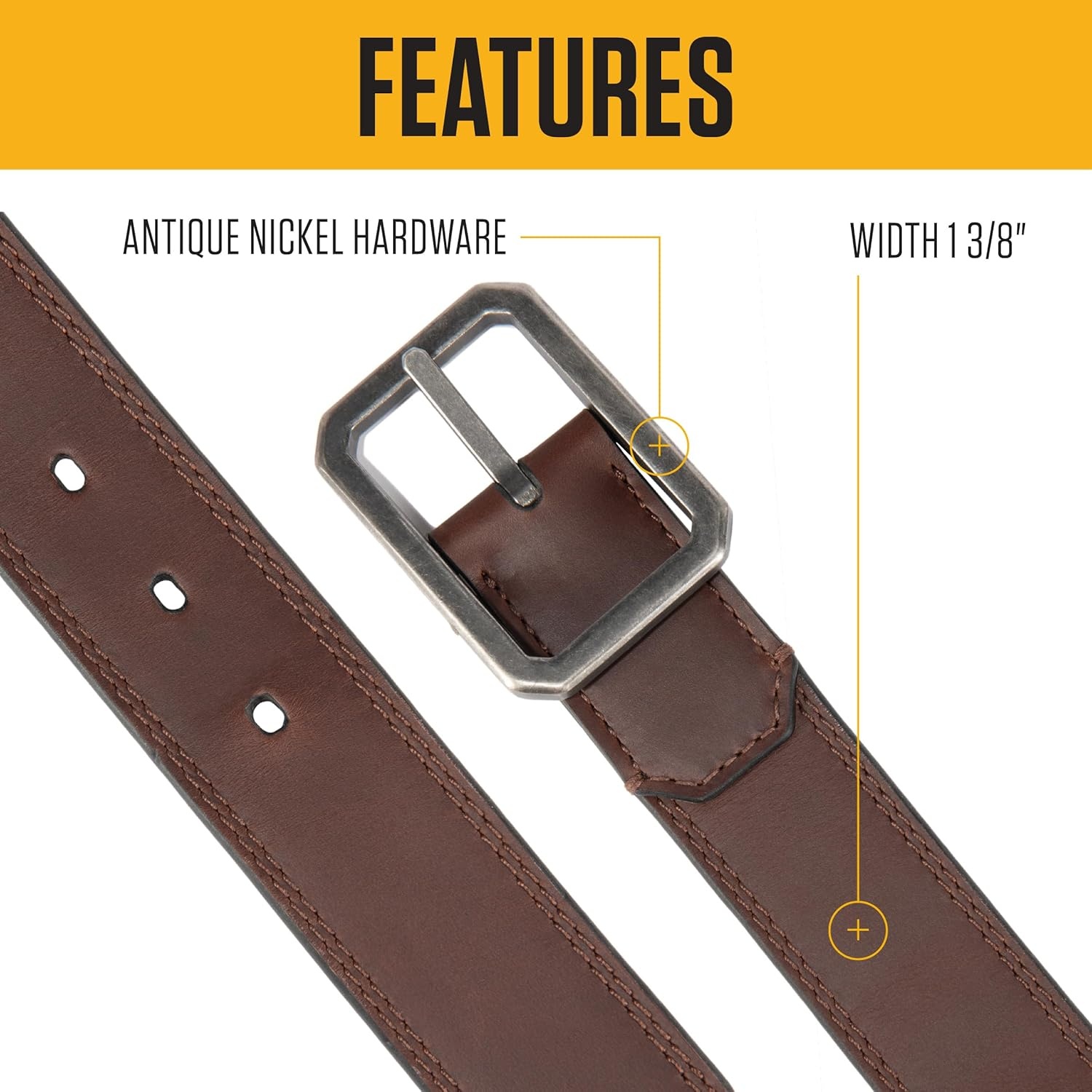 imageCarhartt Mens Durable Full Grain Leather Reversible Center Bar Buckle Belt WRugged Antique Nickel HardwareBrownBlack