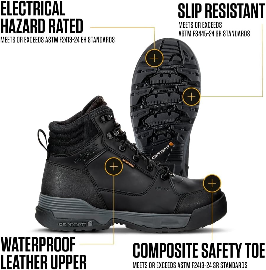 imageCarhartt Mens Force HD 6 Waterproof CompositeToe Work BootBlack