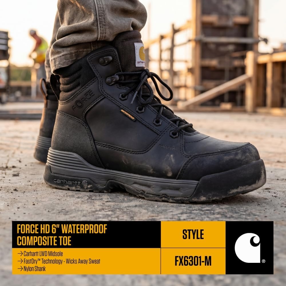 imageCarhartt Mens Force HD 6 Waterproof CompositeToe Work BootBlack