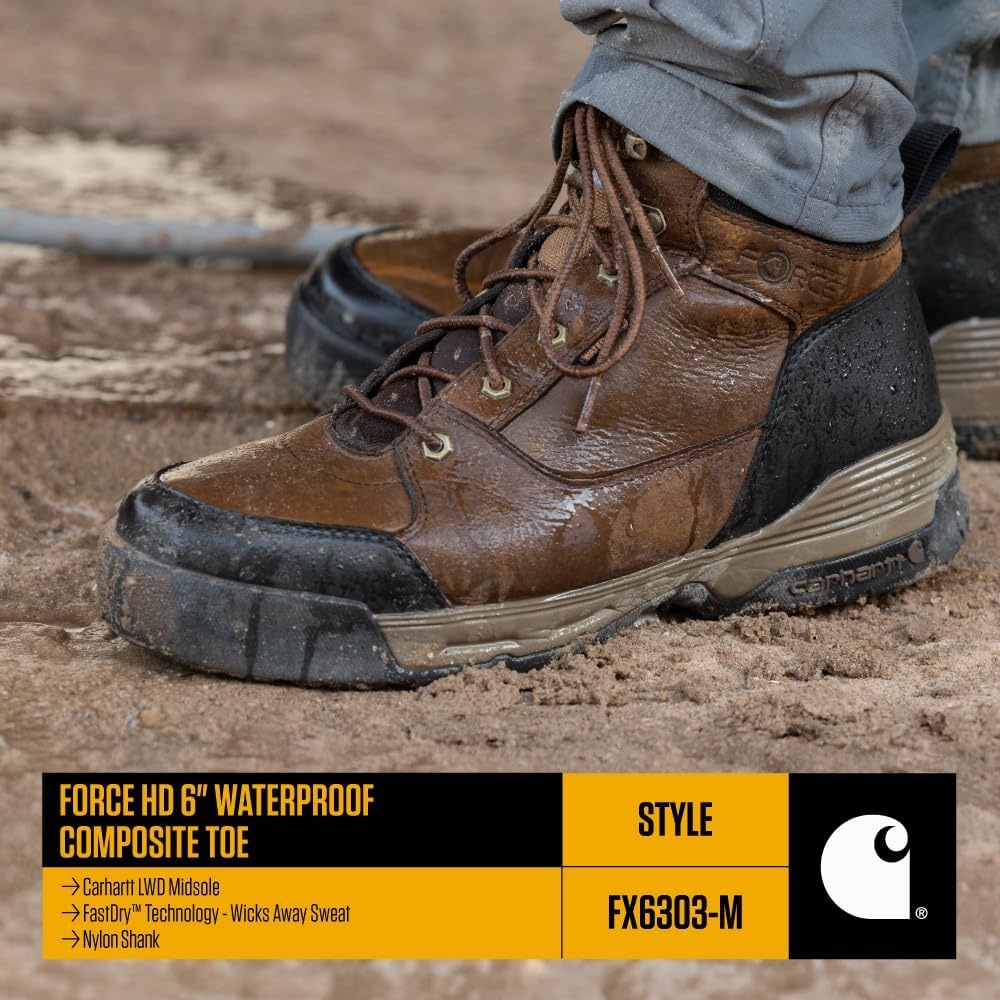 imageCarhartt Mens Force HD 6 Waterproof CompositeToe Work BootBrown