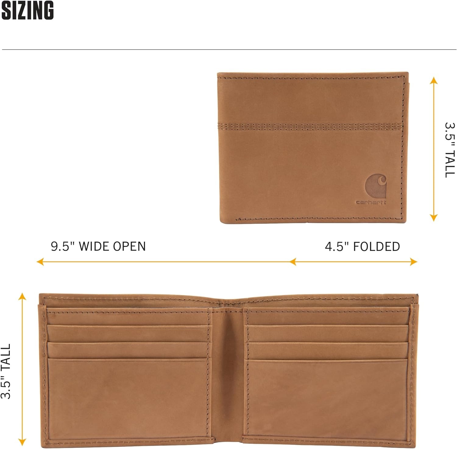 imageCarhartt Mens Full Grain Saddle Leather Wallets RFID Blocking Bifold Trifold and Front Pocket Options Gifts for MenCarhartt Brown Bifold