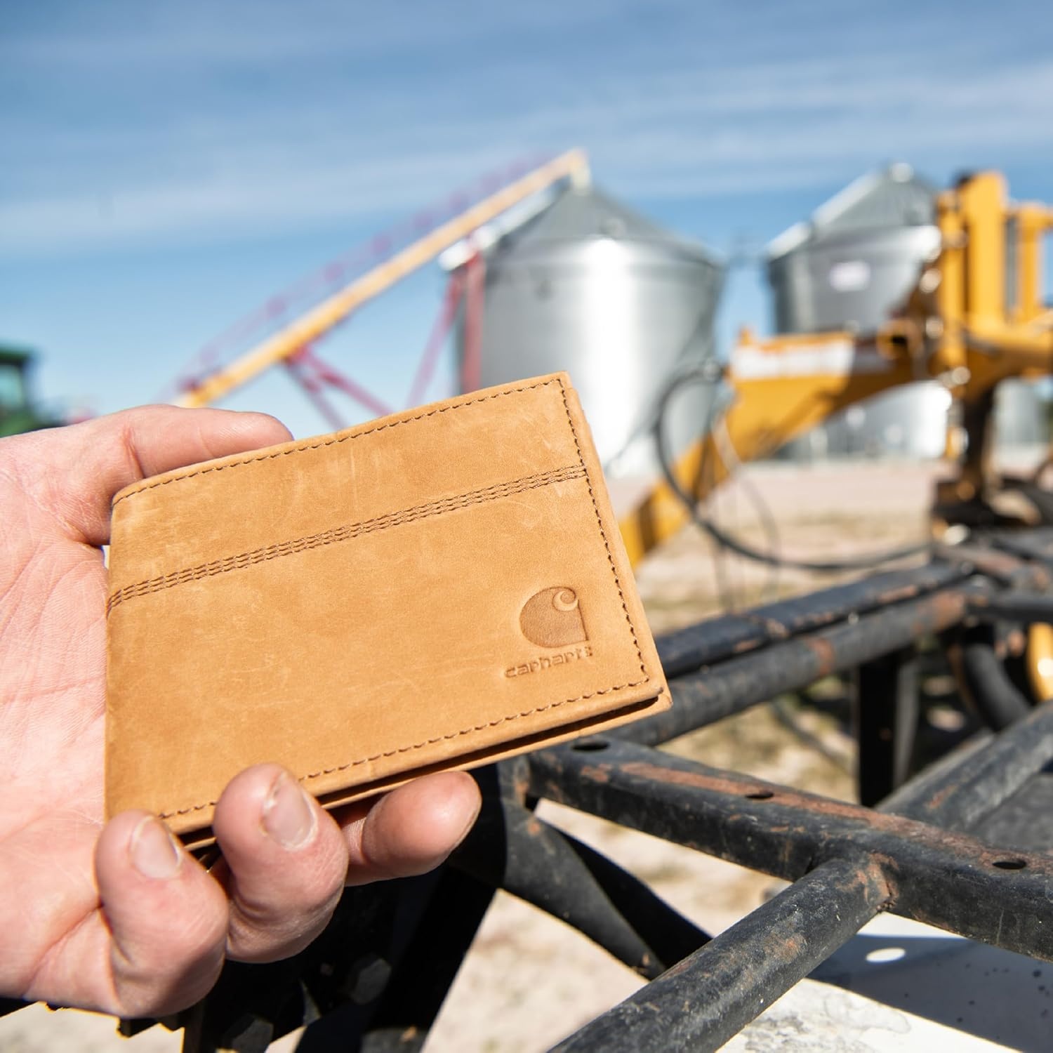 imageCarhartt Mens Full Grain Saddle Leather Wallets RFID Blocking Bifold Trifold and Front Pocket Options Gifts for MenCarhartt Brown Bifold