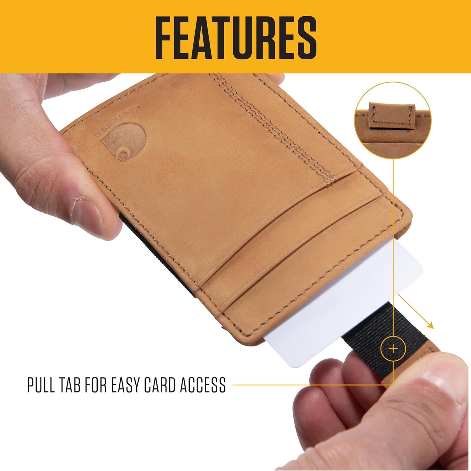 imageCarhartt Mens Full Grain Saddle Leather Wallets RFID Blocking Bifold Trifold and Front Pocket Options Gifts for MenCarhartt Brown Front Pocket
