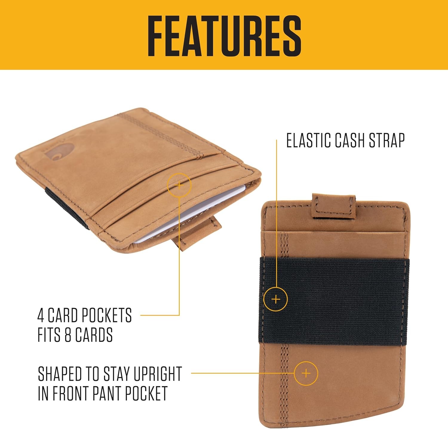 imageCarhartt Mens Full Grain Saddle Leather Wallets RFID Blocking Bifold Trifold and Front Pocket Options Gifts for MenCarhartt Brown Front Pocket