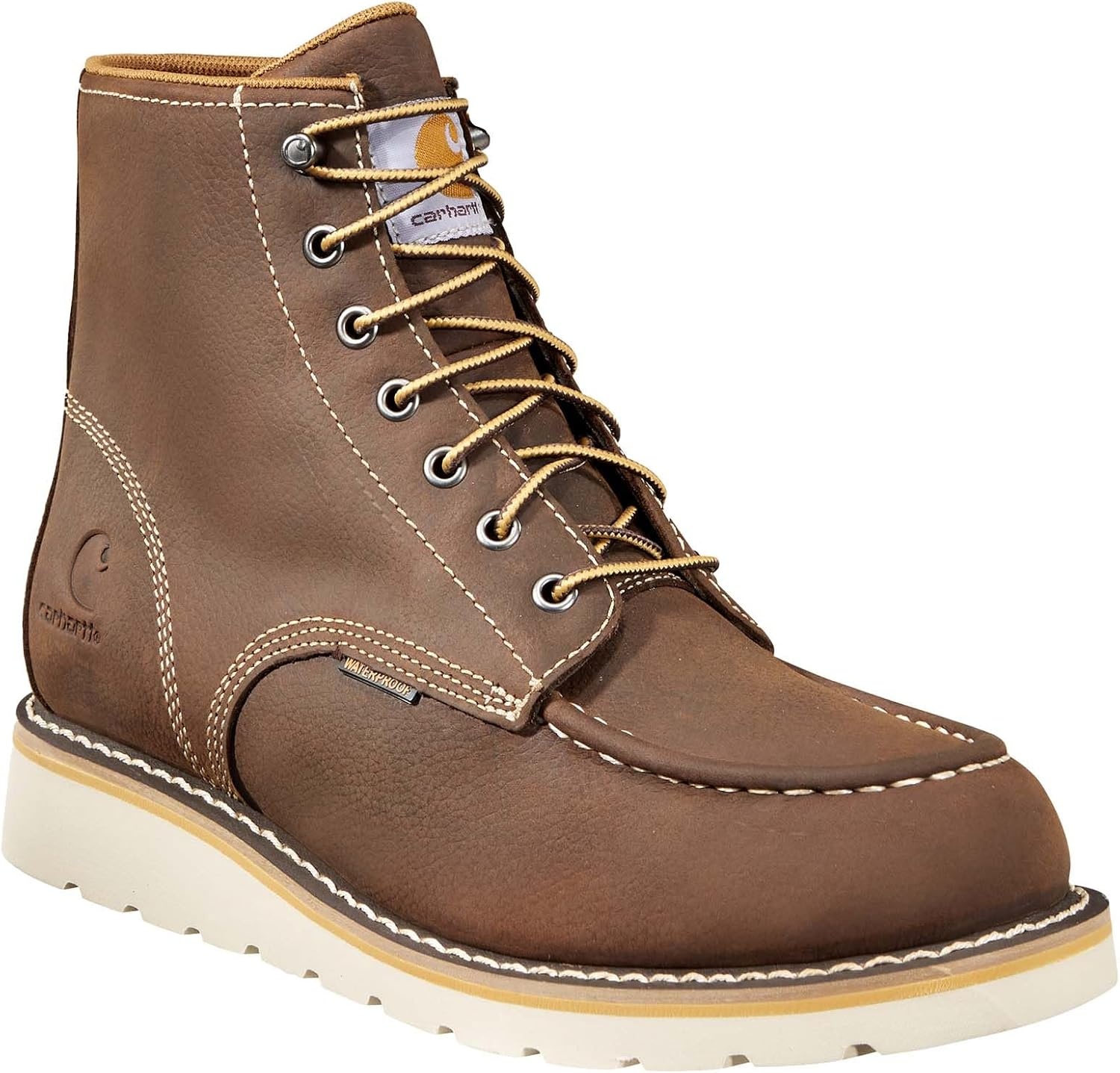 imageCarhartt Mens Waterproof 6 Moc Steel Toe Wedge Work BootDark Brown Oil Tanned