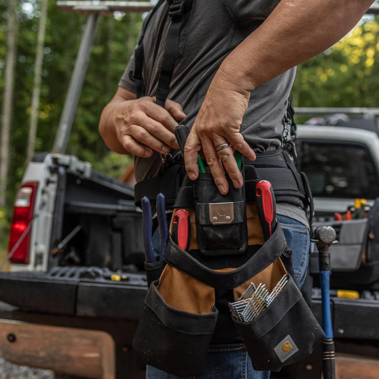 imageCarhartt Station Tool Belt Durable Adjustable WaterResistant Belt Organizer Tool Belt Suspender BrownAdjustable Tool Belt Carhartt Brown