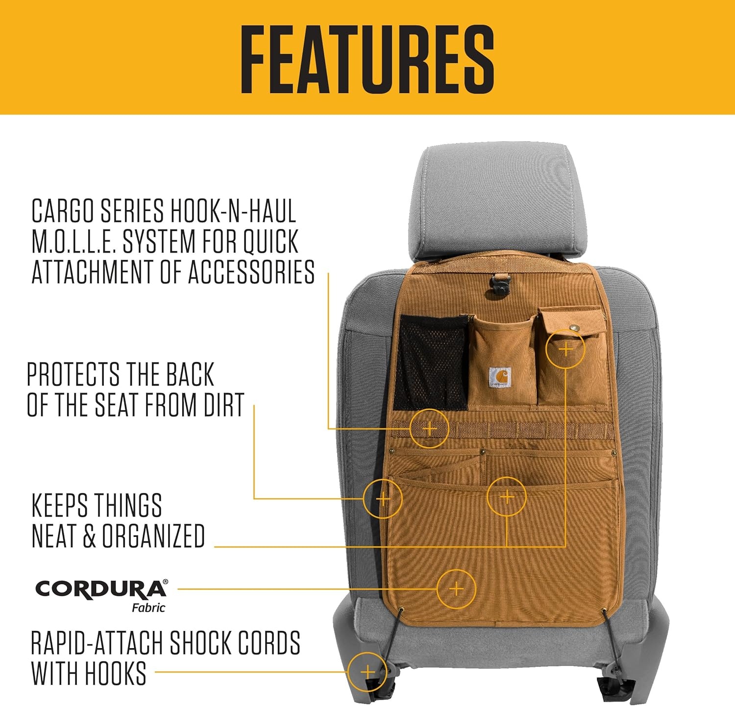 imageCarhartt Universal Nylon Duck Automotive Seat Back Organizer Organization for Work and Kids GravelGravel