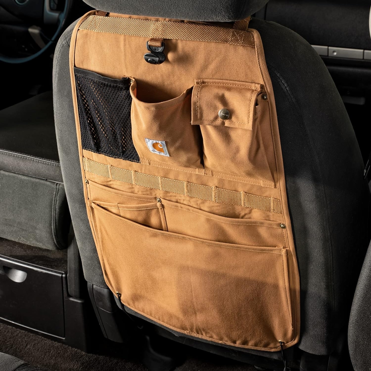 imageCarhartt Universal Nylon Duck Automotive Seat Back Organizer Organization for Work and Kids GravelGravel