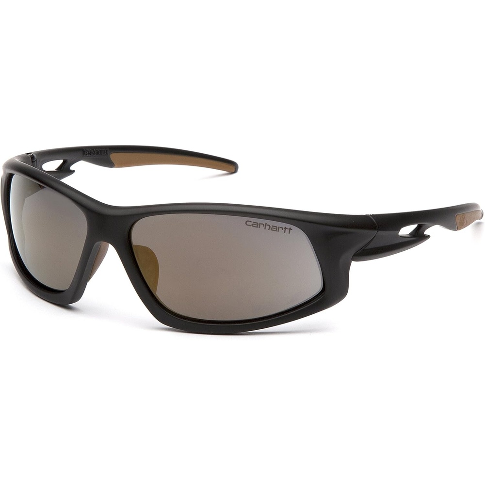 imageCarhartt Ironside Safety Glasses Retail Clamshell Packaging BlackTan Frame Sandstone Bronze AntiFog LensAntique Mirror Antifog Lens Blacktan Frame With Retail Clamshell Packaging